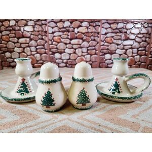 Vintage Christmas Tree Candlesticks/ Salt Pepper Shakers